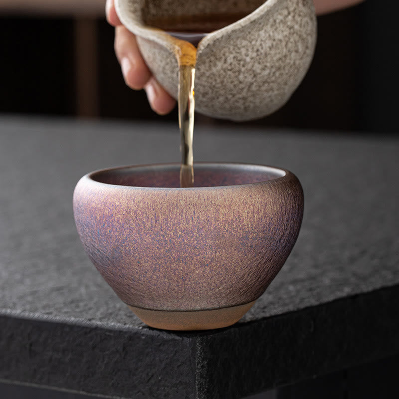 Tasse à thé en porcelaine avec Buddha Stones vintage violet arc-en-ciel chinois Jianzhan