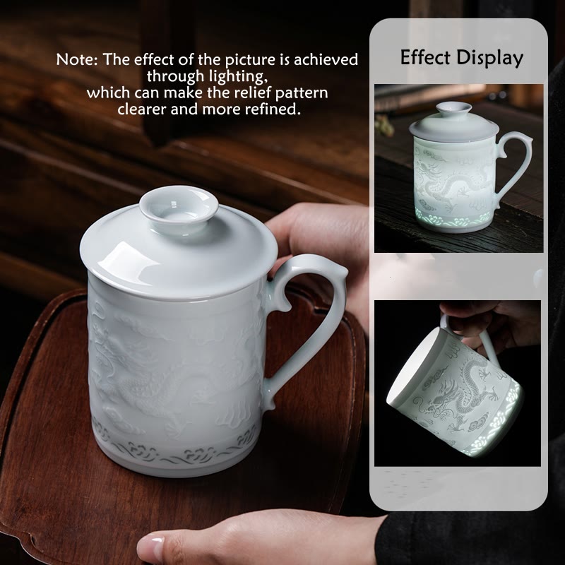 Buddha Stones Jingdezhen Linglong Porcelaine Auspicieux Dragon Phoenix Bateau Voile Douce Tasse à Thé en Céramique Tasses à Thé de Bureau 420 ml