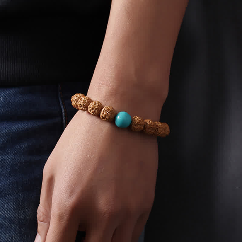Bracelet de richesse en Buddha Stones tibétaines Rudraksha Bodhi Seed Dzi Bead Amber Turquoise