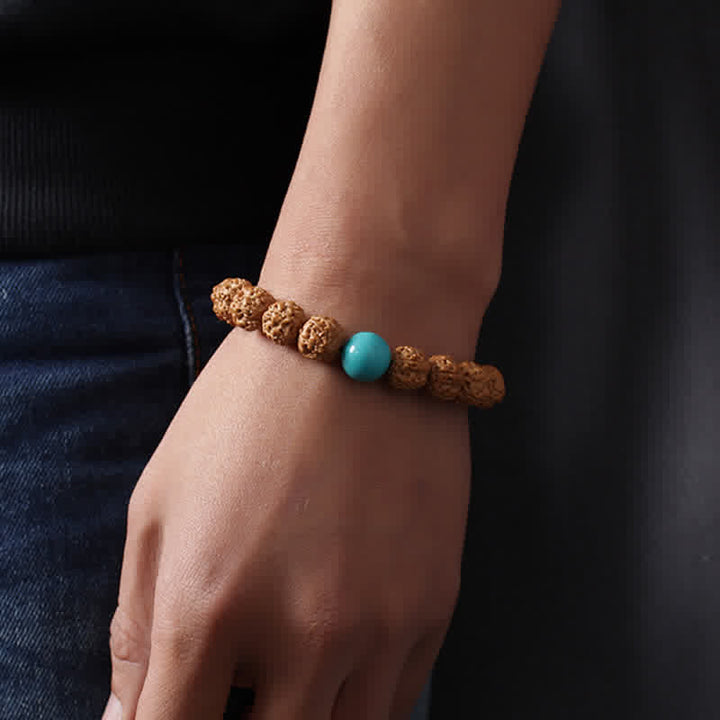 Bracelet de richesse en Buddha Stones tibétaines Rudraksha Bodhi Seed Dzi Bead Amber Turquoise