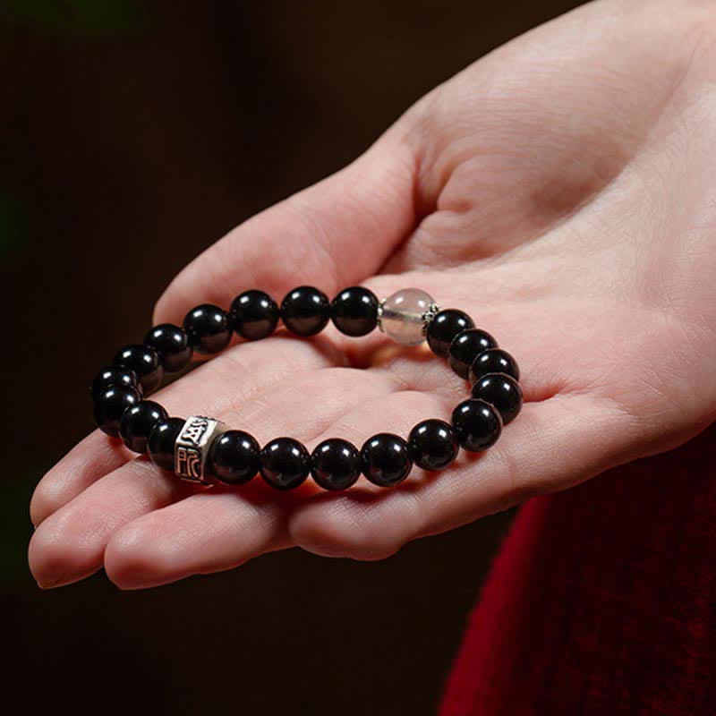 Bracelet de force en argent sterling 925 avec pierre de lune et obsidienne noire et Bouddha du zodiaque chinois - image 3