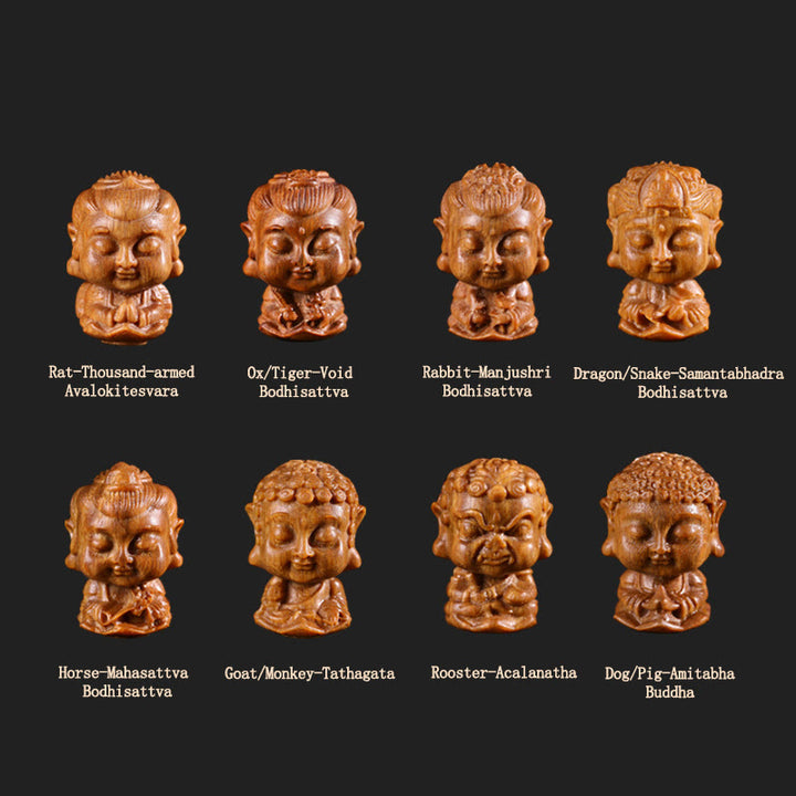 Bouddha du zodiaque chinois Natal Bois de santal vert Lotus Gravé Décoration de la maison positive - image 3