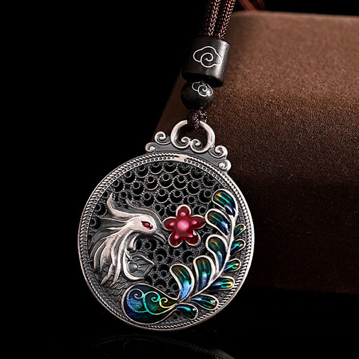 Collier avec pendentif de protection porte-bonheur Phoenix en argent sterling 990 Buddha Stones