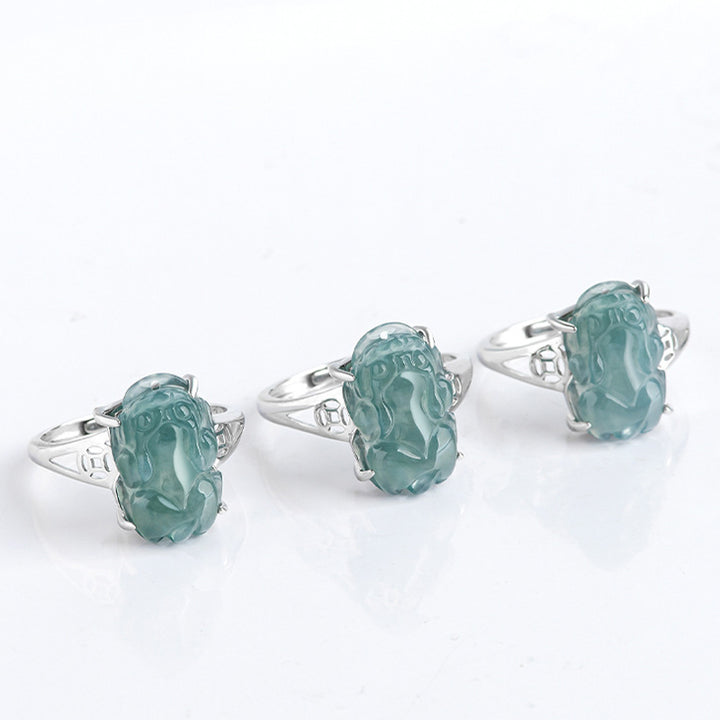 Bague porte-bonheur en jade PiXiu Fengshui en argent sterling 925 Buddha Stones