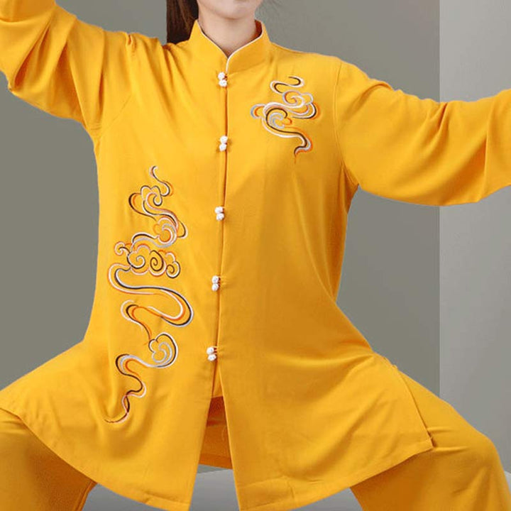Ensemble de vêtements unisexe avec broderie de Buddha Stones et nuages de bon augure, méditation, prière, spirituel, zen, tai-chi, qigong