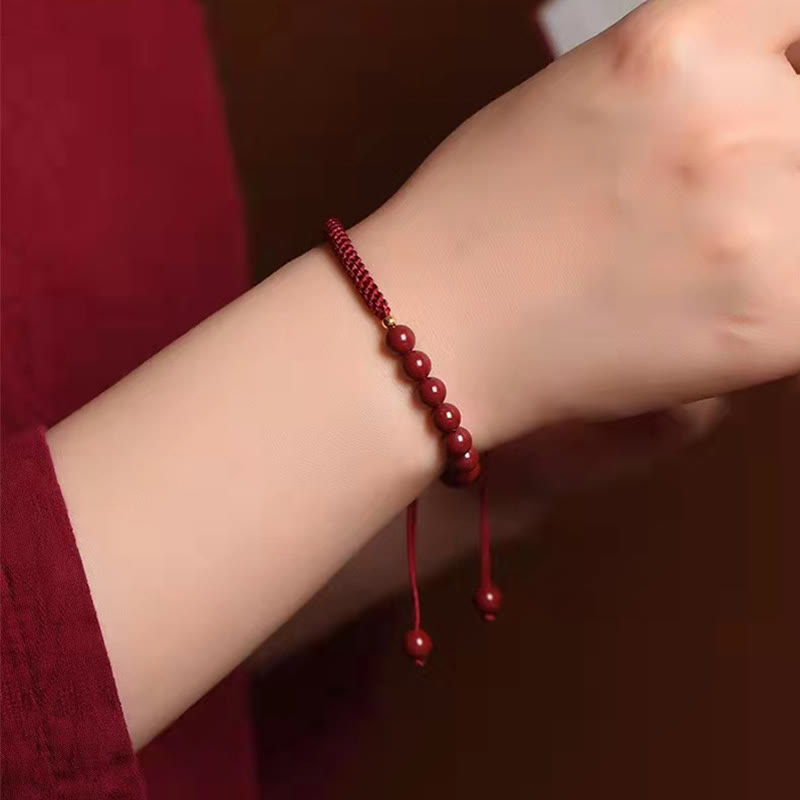 Bracelet en corde de bénédiction avec nœud King Kong en cinabre naturel et Buddha Stones