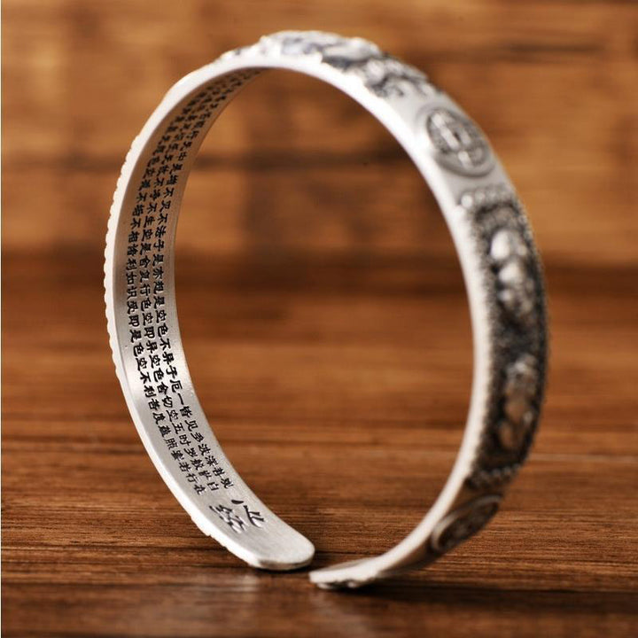 Bracelet de richesse en cuivre blanc avec pièce de monnaie tibétain PiXiu Heart Sutra en pierres de Buddha Stones Bracelet réglable