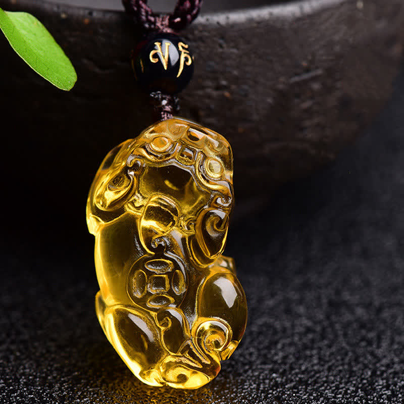 Collier pendentif de richesse en Buddha Stones FengShui Citrine PiXiu