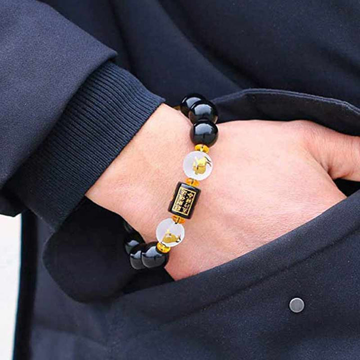 Buddha Stones Zodiaque chinois Feng Shui Obsidienne Bracelet de richesse à cinq éléments