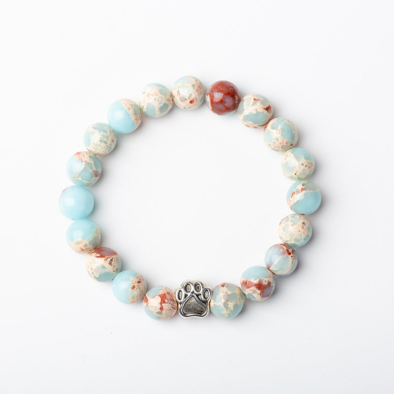 Bracelet de calme positif en agate indienne et agate verte avec patte de chien