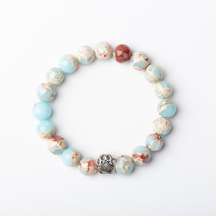 Bracelet de calme positif en agate indienne et agate verte avec patte de chien