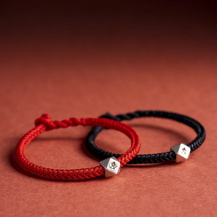 Bracelet tressé en argent sterling 925 fait à la main avec Buddha Stones et symbole du zodiaque chinois