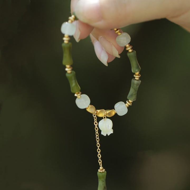 Bracelet de richesse en jade et bambou vert Buddha Stones