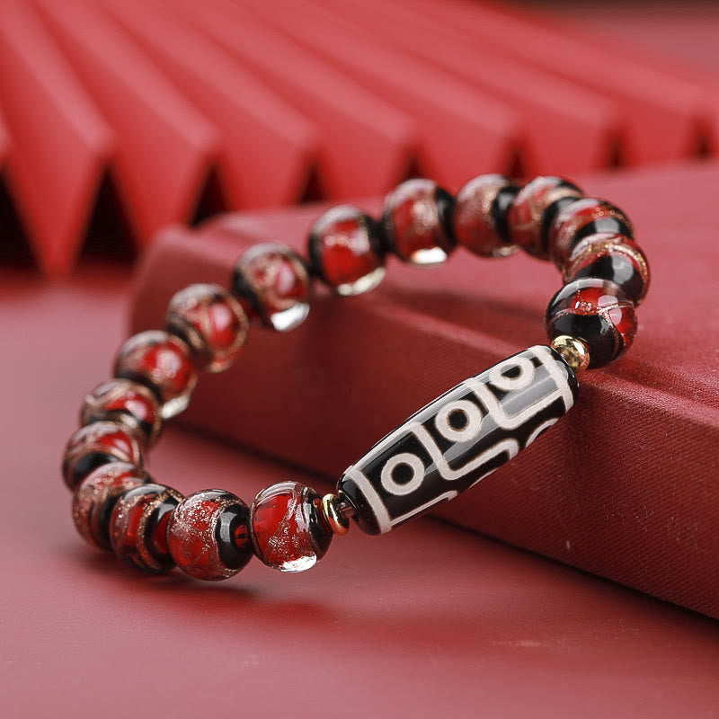 Buddha Stones Perle Dzi tibétaine à neuf yeux Perle Dzi à trois yeux Bracelet de richesse en perles de verre Liuli