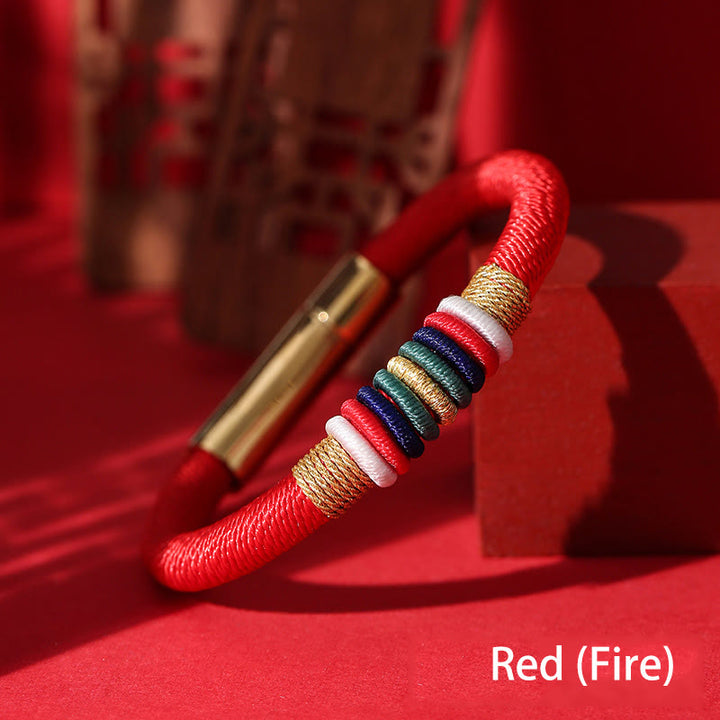 Bracelet tressé tibétain fait main en Buddha Stones avec nœud King Kong coloré et cinq éléments porte-bonheur