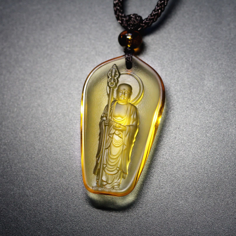 Collier pendentif amulette de sérénité en cristal Buddha Stones Liuli Ksitigarbha