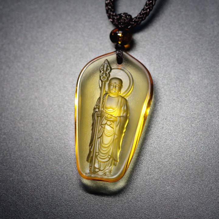 Collier pendentif amulette de sérénité en cristal Buddha Stones Liuli Ksitigarbha