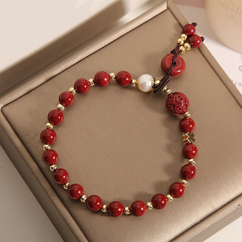 Bracelet de bénédiction avec breloque en cuivre et boucle de paix en cinabre naturel Buddha Stones