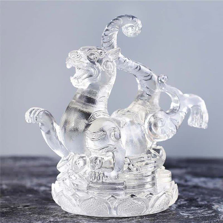 Buddha Stones Feng Shui Quatre symboles Dragon azur Pièce d'art en cristal Liuli faite à la main Décoration de bureau à domicile