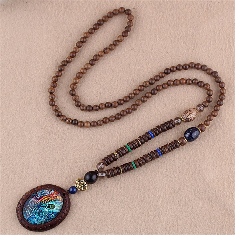Collier pendentif protection éléphant en Buddha Stones tibétain en bois de wengé Bodhi Seed Agate