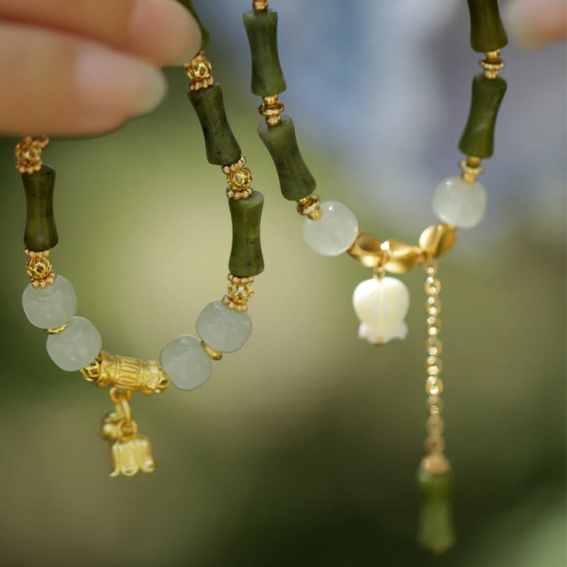 Bracelet de richesse en jade et bambou vert Buddha Stones