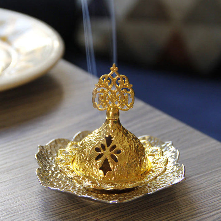Brûleur d'encens spirituel en alliage de métal mini sous-verre en feuille d'or