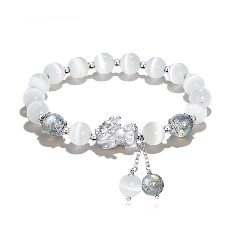 Bracelet de soutien PiXiu en pierre de lune œil de chat naturelle et quartz fraise de Buddha Stones
