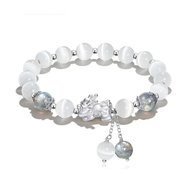 Bracelet de soutien PiXiu en pierre de lune œil de chat naturelle et quartz fraise de Buddha Stones