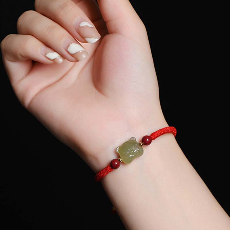 Bracelet porte-bonheur en jade et cinabre avec Buddha Stones