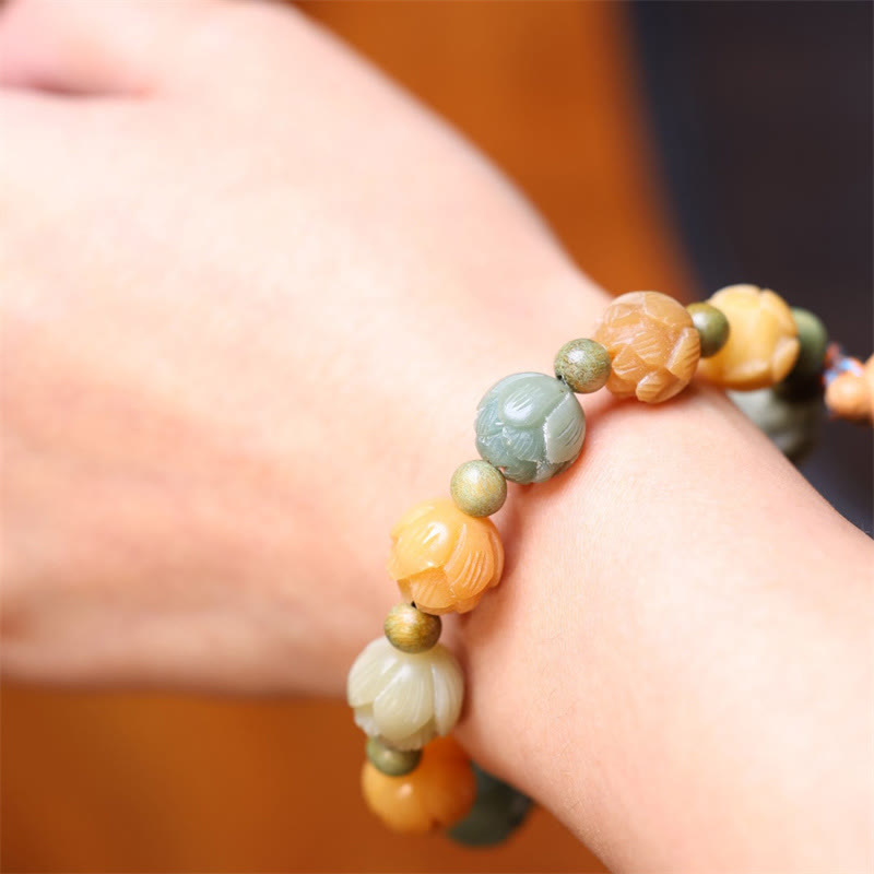 Bracelet d'harmonie de sagesse en bois de santal vert et graines de lotus Bodhi Buddha Stones