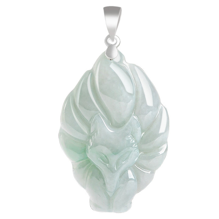 Collier pendentif en jade naturel Buddha Stones un renard à neuf queues et symbole de prospérité, chaîne en acier titane. - image 9