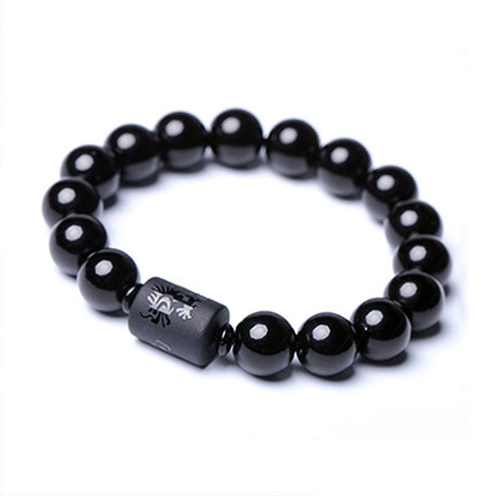 Bracelet Dragon Phénix Obsidienne Noire Purifiant l'Âme Buddha Stones
