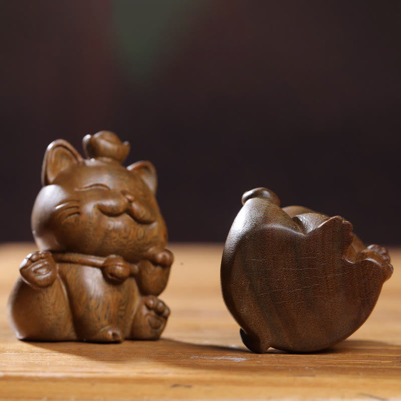 Mini lingot de bois de santal vert en Buddha Stones, chat porte-bonheur sculpté, décorations de bureau pour la paix - image 7