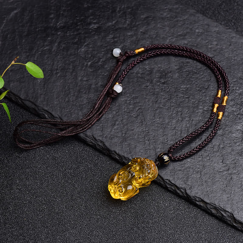 Collier pendentif de richesse en Buddha Stones FengShui Citrine PiXiu