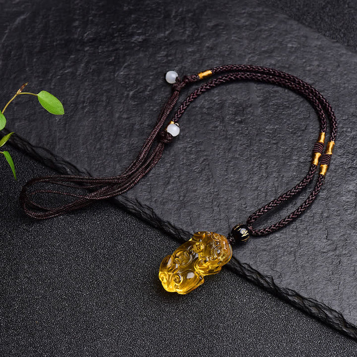 Collier pendentif de richesse en Buddha Stones FengShui Citrine PiXiu