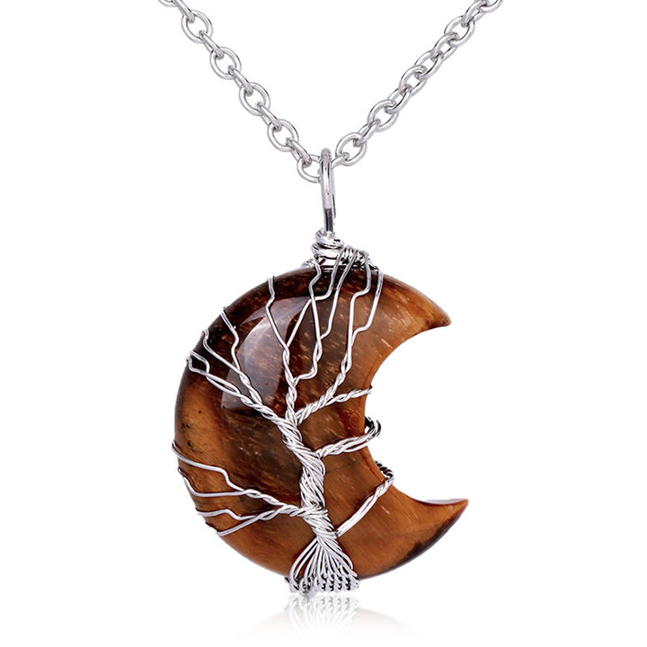 Collier pendentif en cristal de quartz naturel Buddha Stones Moon Tree Of Life Healing Energy - Œil de tigre - image 15