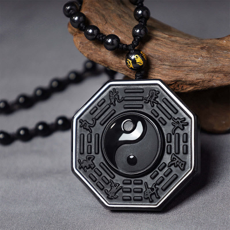 Collier pendentif Yin Yang en pierre d'obsidienne noire Buddha Stones - image 1