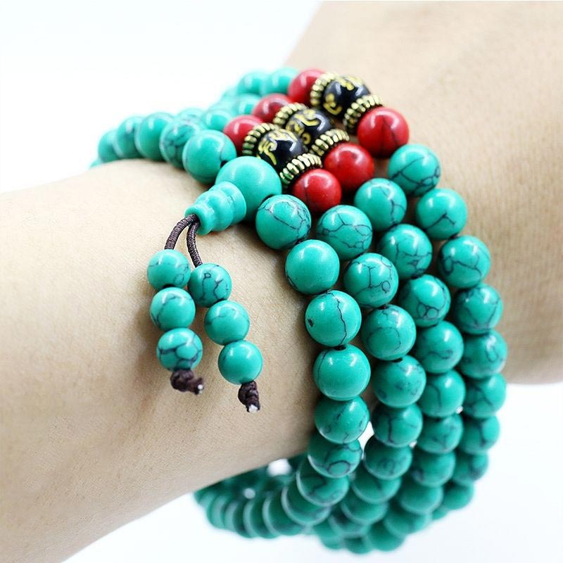 Collier Mala Purification Turquoise Tibétain Buddha Stones