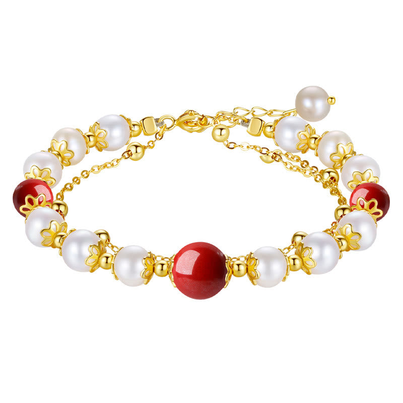 Bracelet à chaîne double couche en argent sterling 925 avec perles de sagesse et cinabre de Buddha Stones - image 9