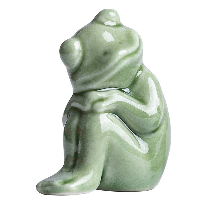 Buddha Stones Mini Petite Méditation Lotus Repos Grenouille Céramique Richesse Chance Maison Thé Animal Figurine Décoration