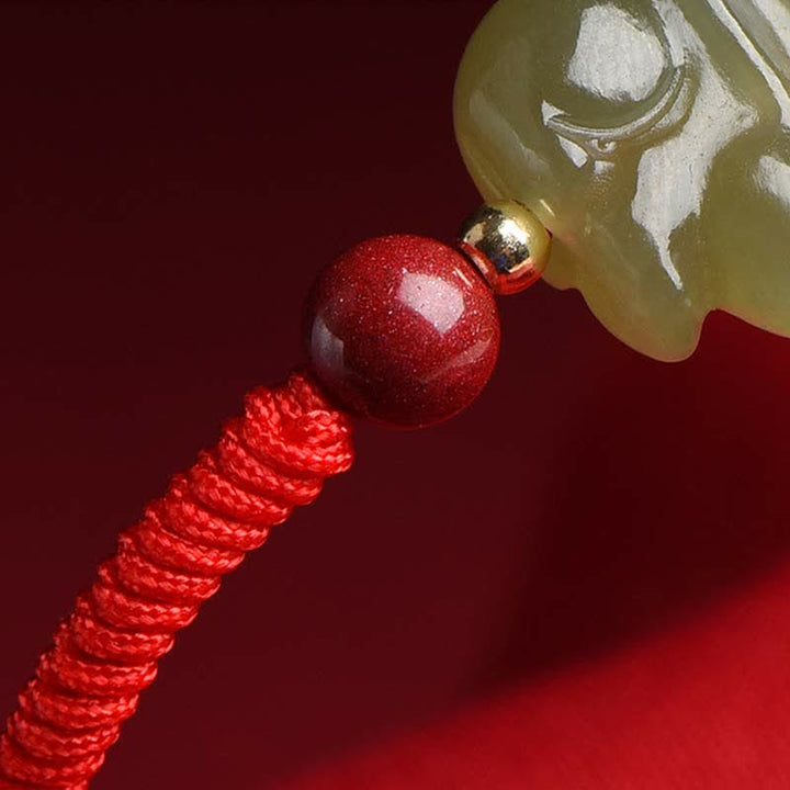 Bracelet en fil d'abondance en perles de cinabre et de jade Hetian Année du lapin