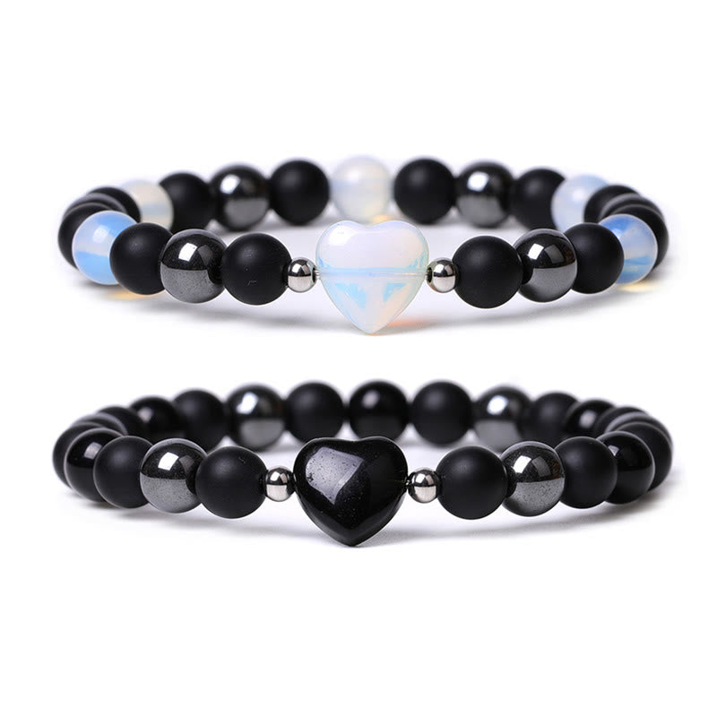 Bracelet de protection en forme de cœur Buddha Stones pierre d'onyx noir et œil de tigre en cristal