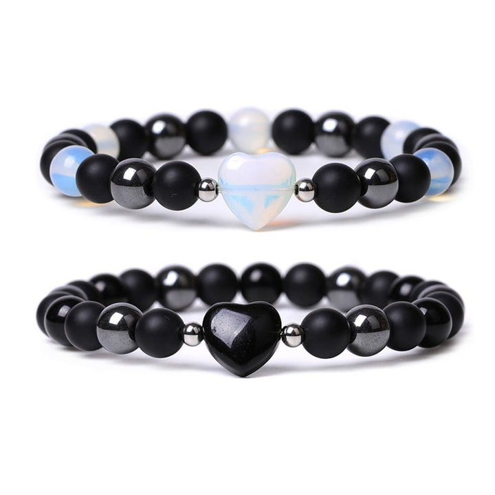 Bracelet de protection en forme de cœur Buddha Stones pierre d'onyx noir et œil de tigre en cristal