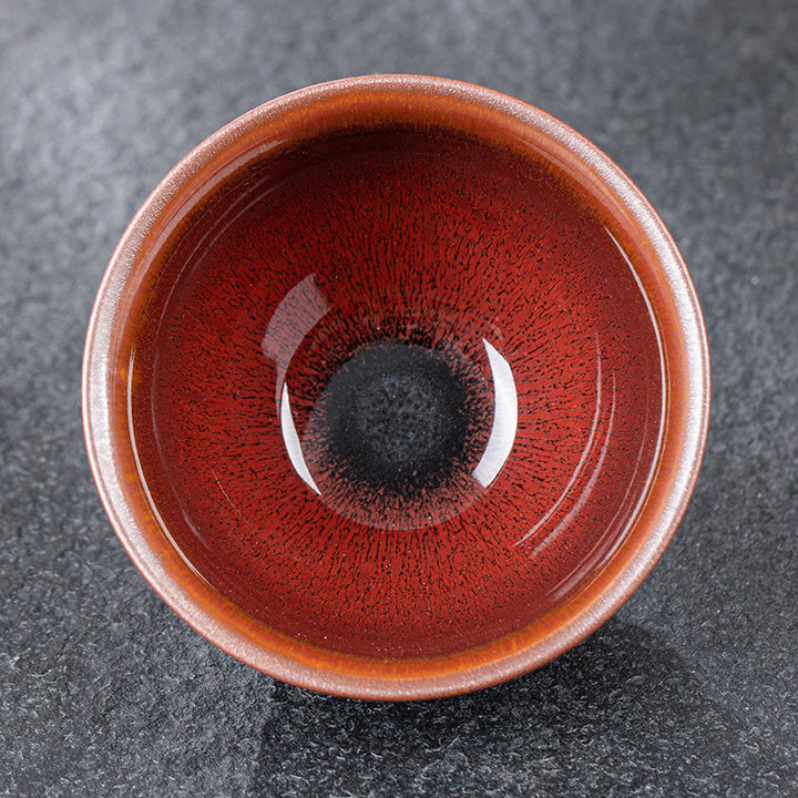 Tasse à thé en porcelaine chinoise Jianzhan rouge marron vintage Buddha Stones