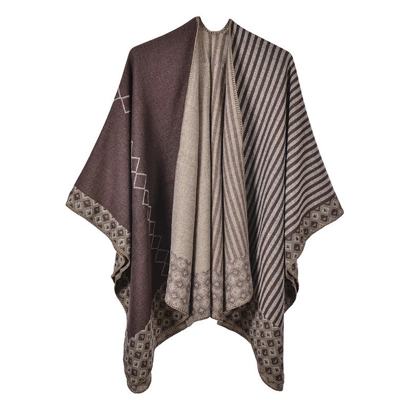 Châle tibétain à rayures et motifs de diamants avec Buddha Stones , écharpe douce et chaude pour l'hiver - Bois brun et robuste - image 24