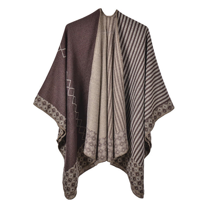Châle tibétain à rayures et motifs de diamants avec Buddha Stones , écharpe douce et chaude pour l'hiver - Bois brun et robuste - image 24