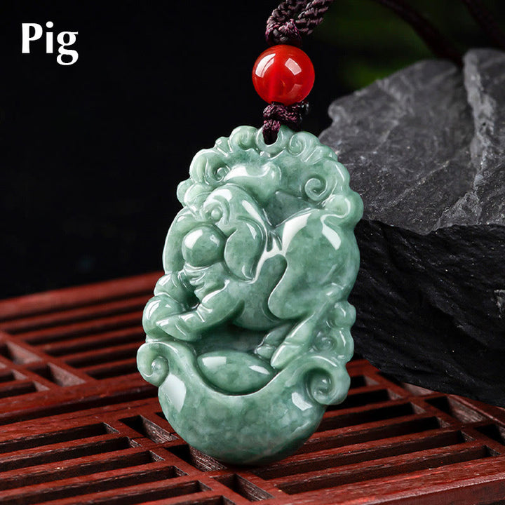 Buddha Stones pendentif de prospérité en jade naturel avec 12 signes du zodiaque chinois - Cochon - image 25