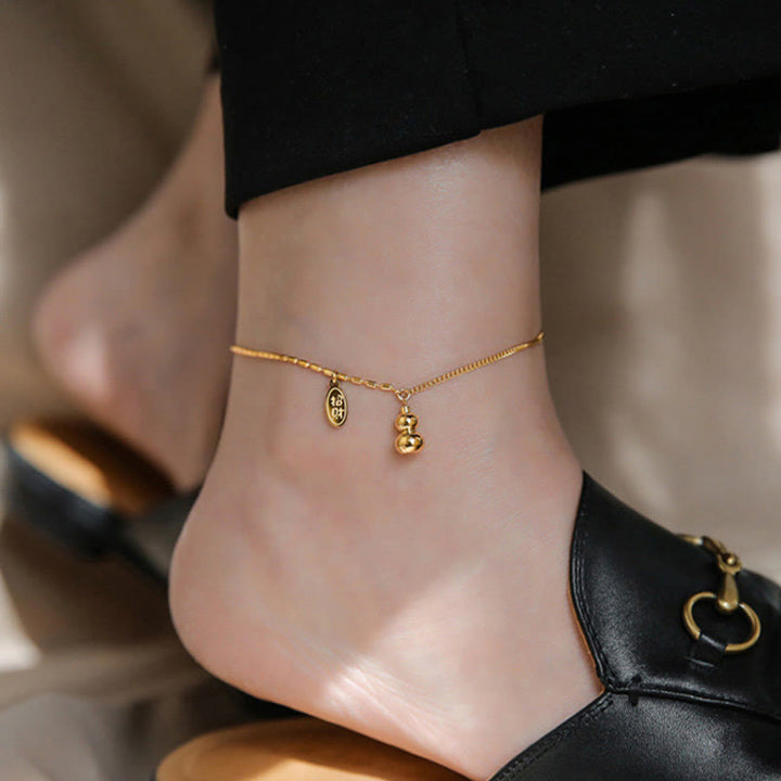Buddha Stones Or 18k Lucky Bracelet de cheville Buckle Wealth en forme de gourde