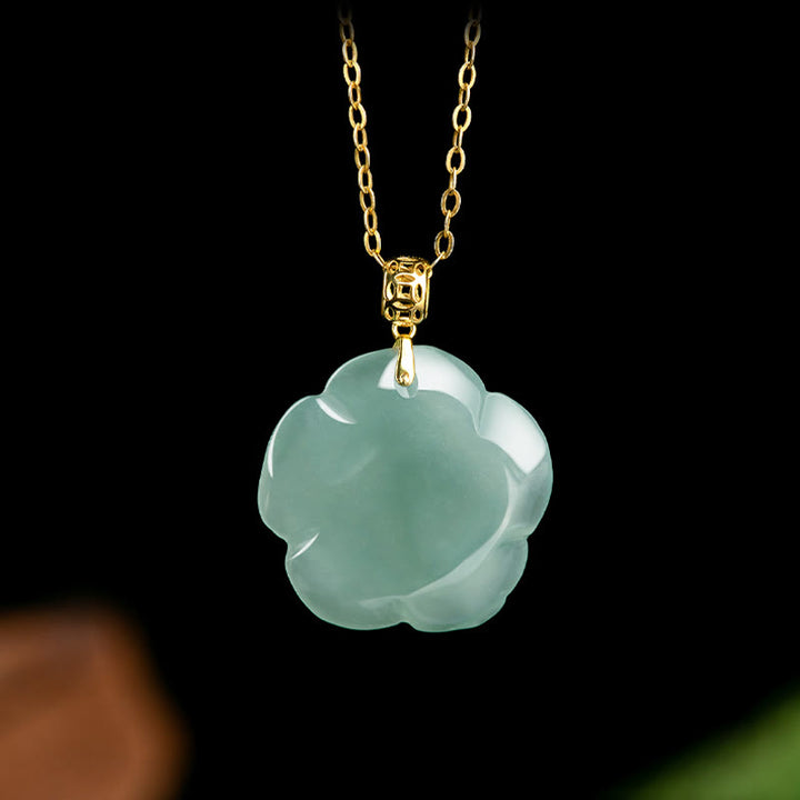 Collier pendentif porte-bonheur en jade naturel rose en argent sterling 925 et or 18 carats avec pierres de Buddha Stones