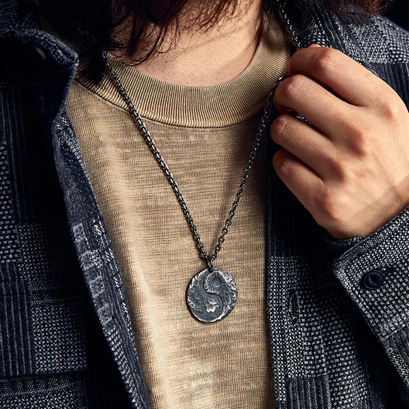 Collier pendentif en argent sterling 990 avec Buddha Stones et texture marteau Yin Yang - image 8